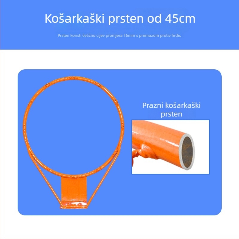 Koš za košarku, konstrukcija od lijevanog željeza, promjer cijevi 16 mm, težina 1,6 kg, veličina pakiranja 50×12×58 cm