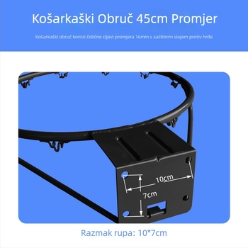 Čvrst košarkaški obruč, konstrukcija od lijevanog željeza, promjer cijevi 16 mm, težina 3,25 kg, SOBALL