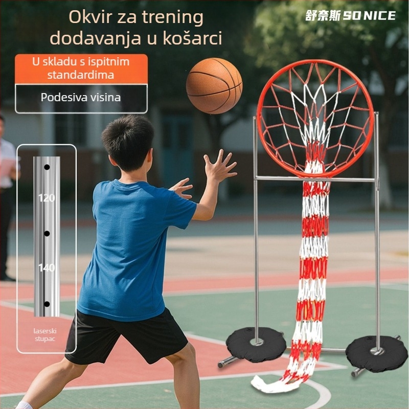 Trener za dodavanje u košarci s podesivim visinskim okvirom i standardnim kruhom za šut