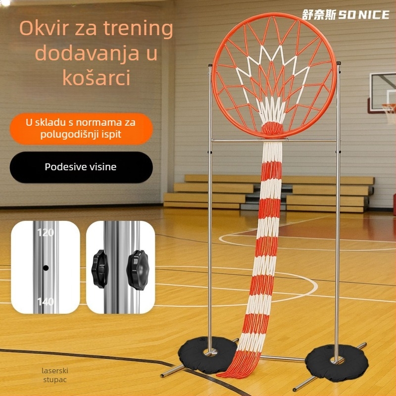 Trener za dodavanje u košarci s podesivim visinskim okvirom i standardnim kruhom za šut