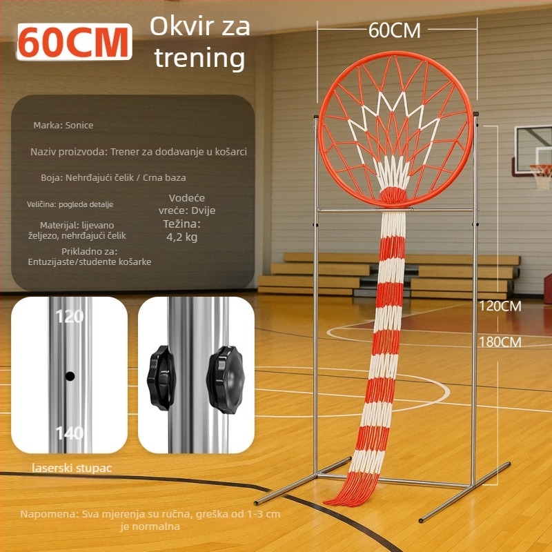Trener za dodavanje u košarci s podesivim visinskim okvirom i standardnim kruhom za šut