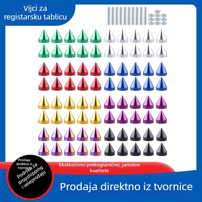 Vijci za okvir registarske pločice, aluminijska legura, oštra glava, set od 10 kom