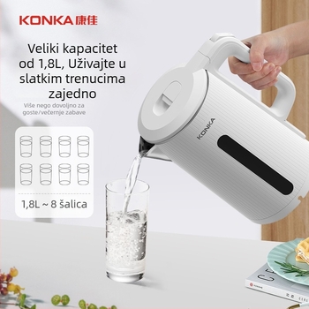 Električno kuhalo za vodu 1.8L, nehrđajući čelik, dno grijanje, 1500–2000W, automatsko isključivanje