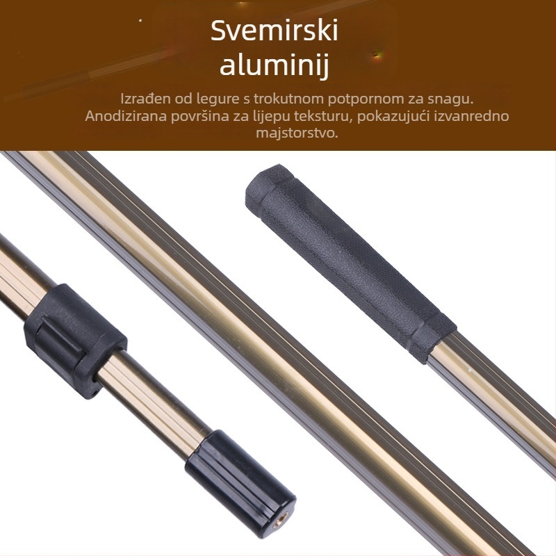 Aluminijski teleskopski štap za mrežu u ribolovu, trokutasti dizajn, jednostruki štap, podesivo pozicioniranje