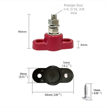 Teški nehrđajući čelični terminalni stub s jednim vijkom za DC 12–48V (model Imperial)