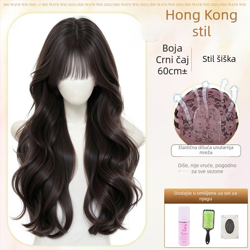 Perika: duga kosa s velikim valovima, prirodan izgled, termootporna vlakna, bočna šiška, potpuno prekrivanje glave