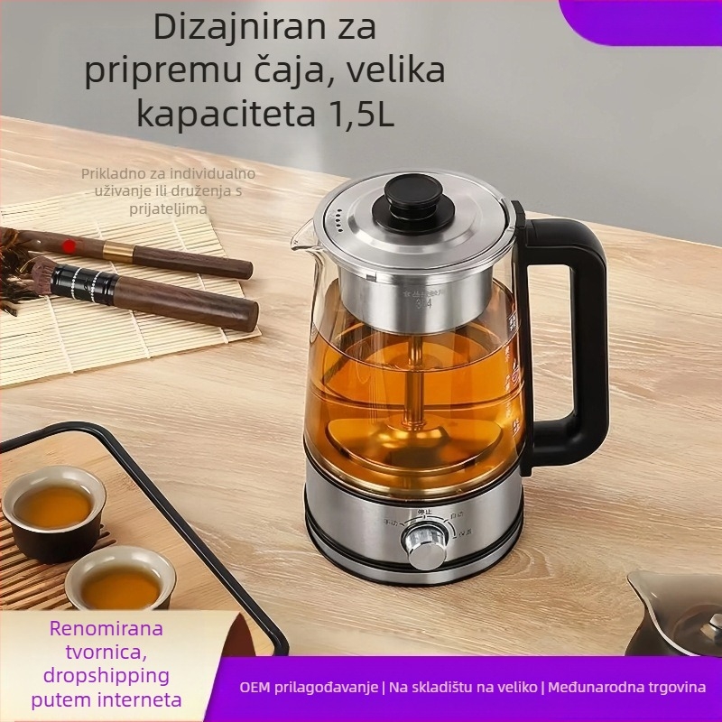 Automatska čajna posuda s tijelom od borosilikatnog stakla, kapacitet 1–1,5 L, 220 V, 500–1000 W, mehaničko upravljanje