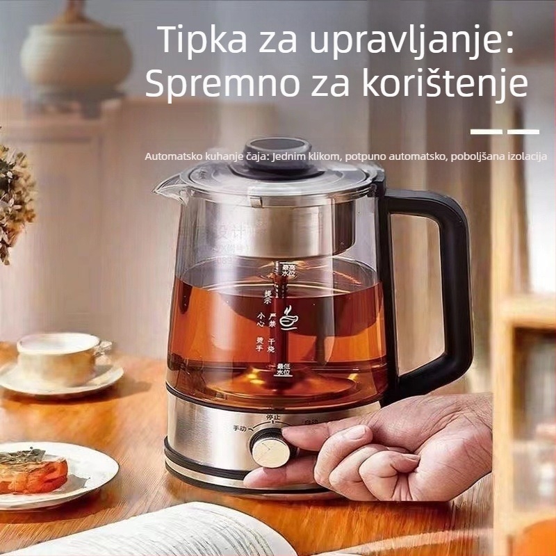 Automatska čajna posuda s tijelom od borosilikatnog stakla, kapacitet 1–1,5 L, 220 V, 500–1000 W, mehaničko upravljanje