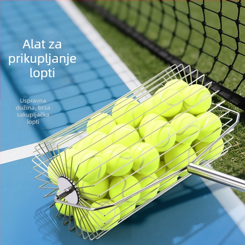 Sakupljač tenis lopti za tenis od nehrđajućeg čelika, teleskopijski, automatski, ručno guranje, velika kapaciteta