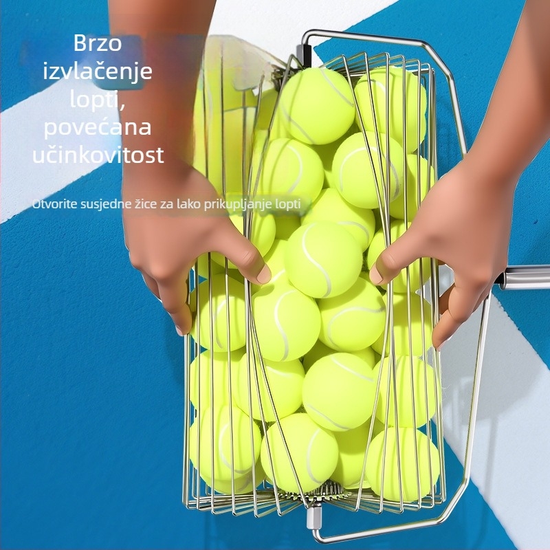 Sakupljač tenis lopti za tenis od nehrđajućeg čelika, teleskopijski, automatski, ručno guranje, velika kapaciteta