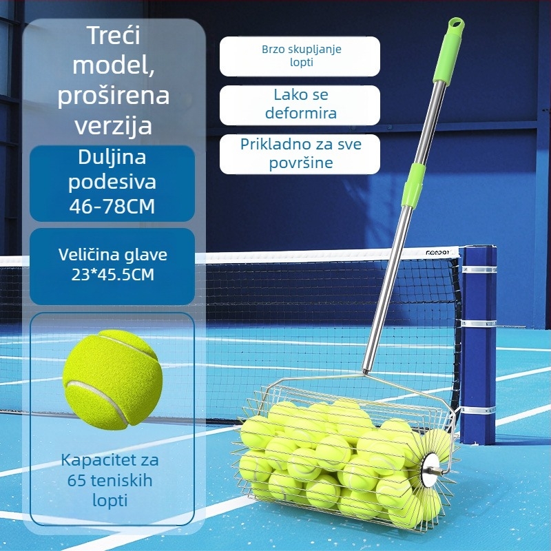 Sakupljač tenis lopti za tenis od nehrđajućeg čelika, teleskopijski, automatski, ručno guranje, velika kapaciteta
