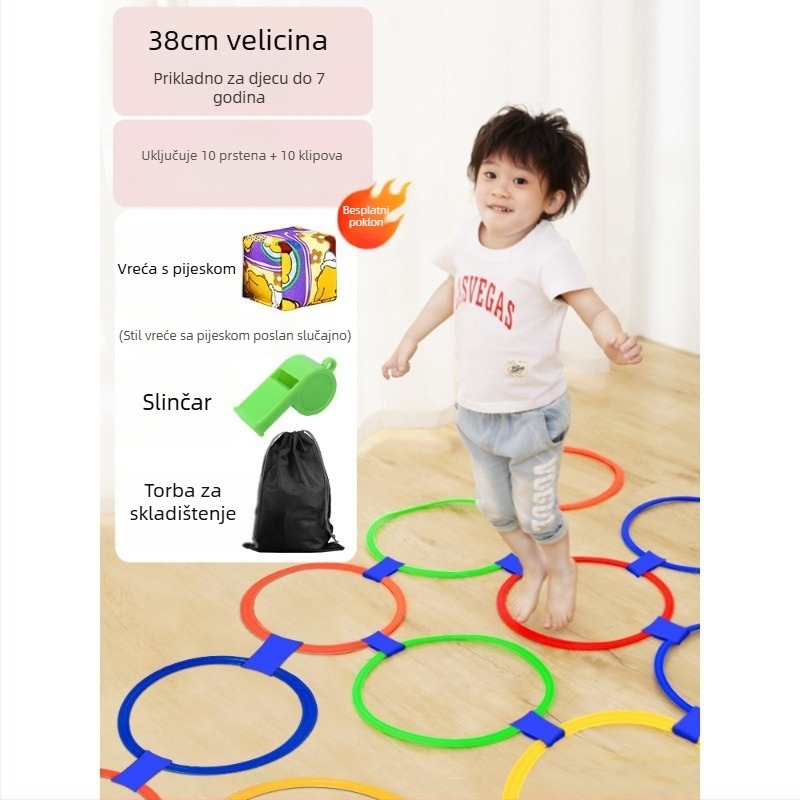 Pomoć za senzornu integraciju u vrtiću — plastična hopscotch ploha s kvadratima i kružnicama za kućnu i vanjsku vježbu, pogodna za nogomet