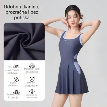 Ženski jednodijelni kupaći kostim sa suknjastim krojem, s ugrađenim jastučićima za prsa, bez metalne potpore, poliester-spandeks materijal 85%