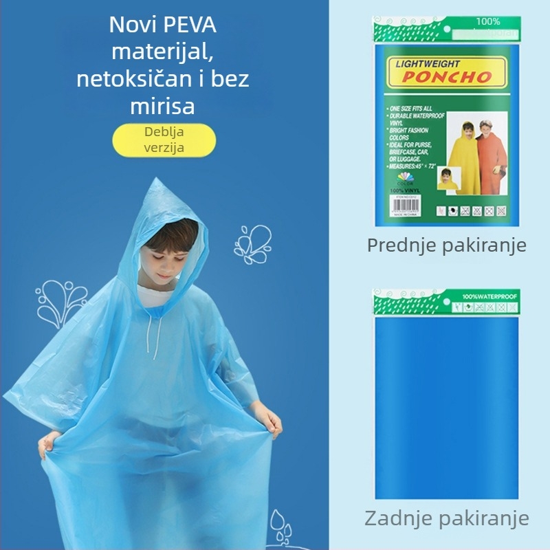 Jednokratno dječje PEVA kišno pončo, 0,03 mm tanak, prenosivo
