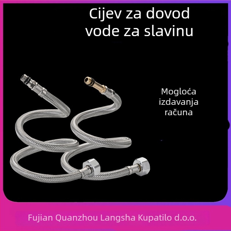 304 nehrđajući čelični pleteni crijev za slavinu na umivaoniku, dovod tople i hladne vode, tlak 0.8-1.2 MPa, temperatura rada 0-90°C, spoj s maticom