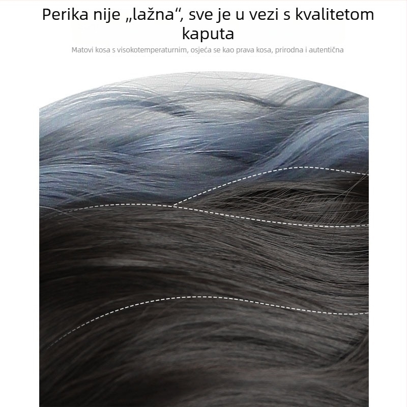 Perika s bubble pletenicom i repom, vlakna otporna na toplinu, duljina srednja do duga, prirodan izgled za žene