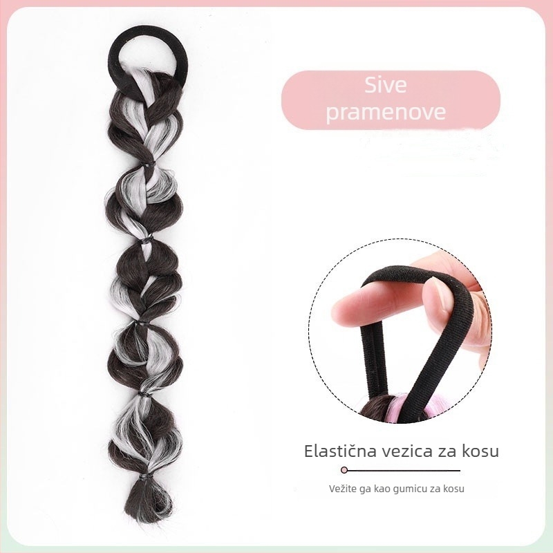 Perika s bubble pletenicom i repom, vlakna otporna na toplinu, duljina srednja do duga, prirodan izgled za žene