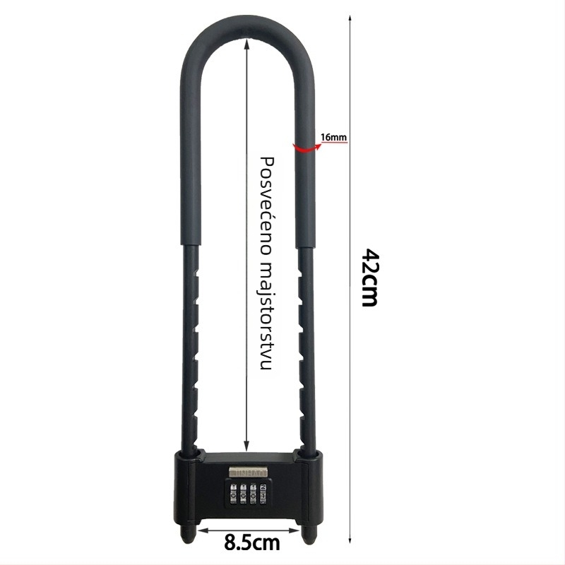 U-oblika brava s lozinkom za staklena vrata i električna vozila, potpuno metalna mehanička sigurnosna brava, marka Liren, model U-lock, debljina šipke 16 mm