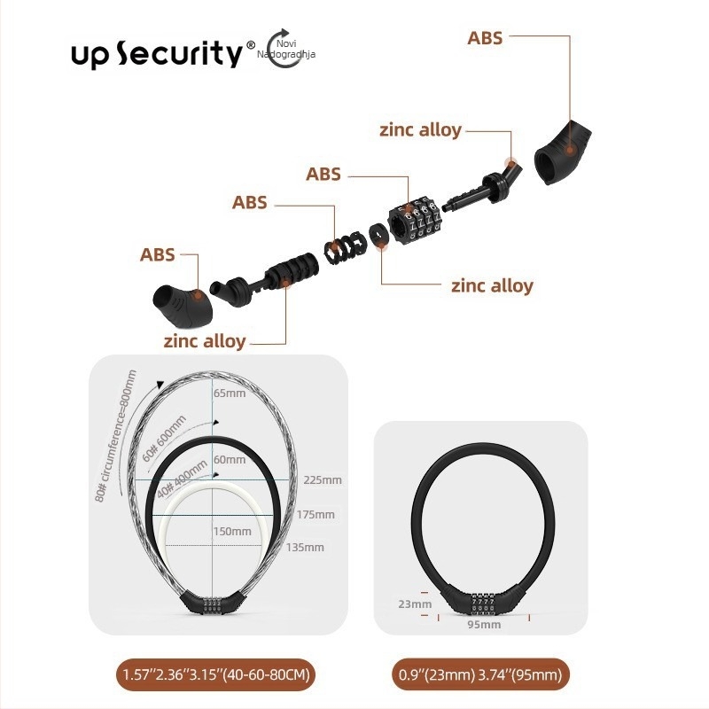 Kombinacijski lok za bicikl, model 1B, cinkova legura, 300 g, za bicikle i električna vozila