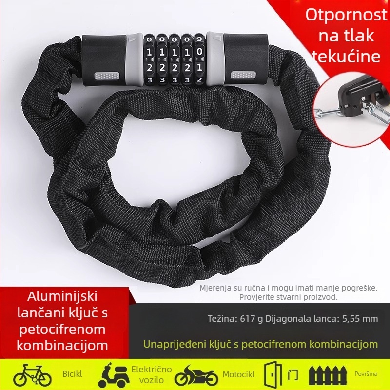 Brava za bicikl s lozinkom, prenosni mini lančani lok, zaštita od krađe, minimalistički dizajn