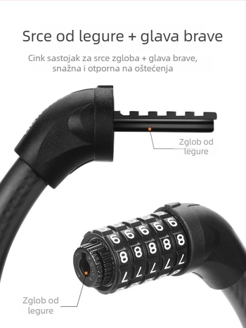 Tosuod brava za bicikl s 5-znamenkastim kodom, metalni prstenasti oblik, prijenosna