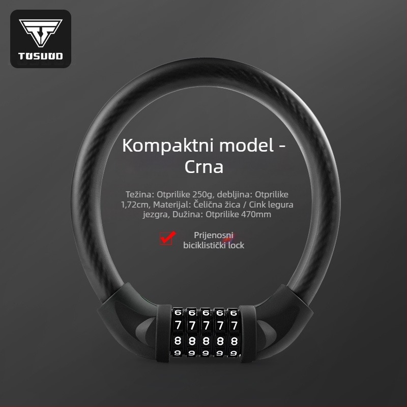 Tosuod brava za bicikl s 5-znamenkastim kodom, metalni prstenasti oblik, prijenosna