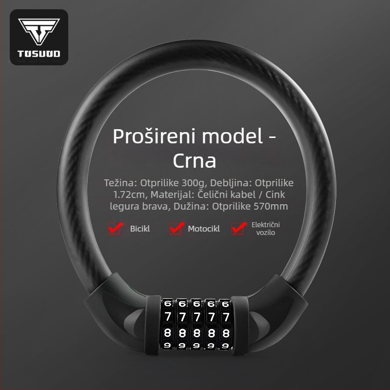 Tosuod brava za bicikl s 5-znamenkastim kodom, metalni prstenasti oblik, prijenosna