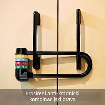 Duga U-oblikovana brava s lozinkom za bicikle i ormariće, model 206 Long Beam Series, materijal nehrđajući čelik i metalna legura, težina 250 g