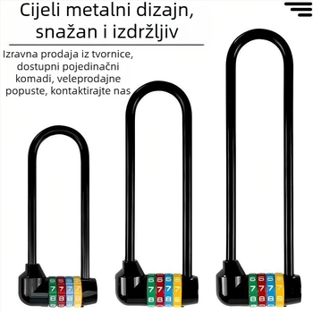 Duga U-oblikovana brava s lozinkom za bicikle i ormariće, model 206 Long Beam Series, materijal nehrđajući čelik i metalna legura, težina 250 g