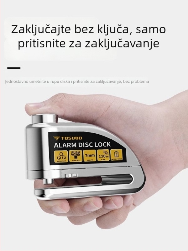 TOSUOD blokada diska kočnice sa alarmom za motocikle i bicikle (Materijal: legirano čelik; Marka: TOSUOD; Pogodno za: motocikle i bicikle)
