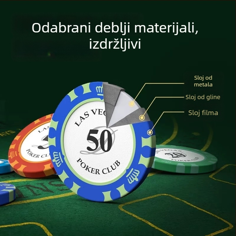 Akrilni poker žetoni – set žetona s više nominalnih vrijednosti za prostor/poker klub (Texas Hold'em, Mahjong)