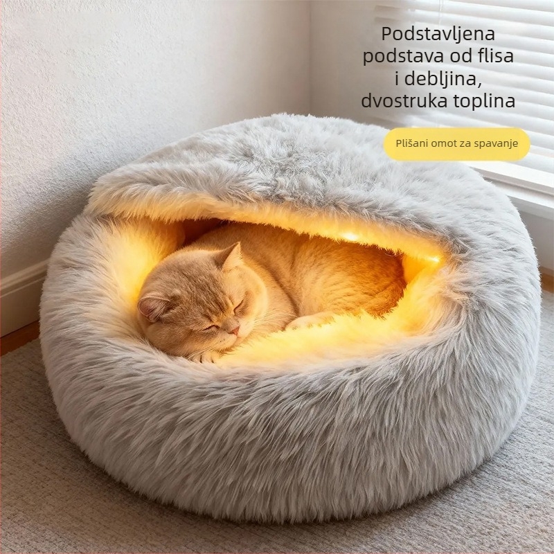 Krevet za mačke s zatvorenim dizajnom – pliš, za mačke, universalno za sve sezone, oznaka -mw1