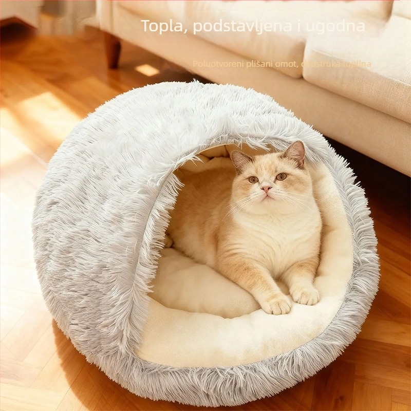 Krevet za mačke s zatvorenim dizajnom – pliš, za mačke, universalno za sve sezone, oznaka -mw1