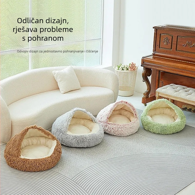Krevet za mačke s zatvorenim dizajnom – pliš, za mačke, universalno za sve sezone, oznaka -mw1