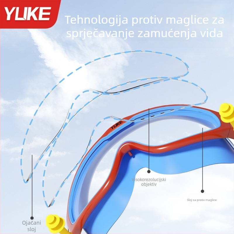 Dječje plivačke naočale s antifog zaštitom, vodootporne, HD leće, velike okvire, leće od polikarbonata