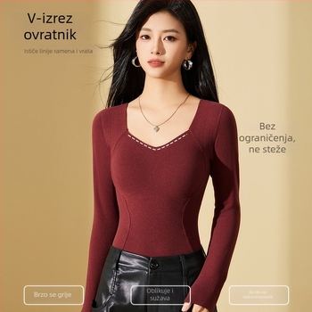 Ženska grijana termalna donja odjeća s integriranim jastučićima za grudi, all-in-one s dugim rukavima, dvostruki sloj, debeli akrilni materijal