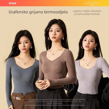 Ženska grijana termalna donja odjeća s integriranim jastučićima za grudi, all-in-one s dugim rukavima, dvostruki sloj, debeli akrilni materijal