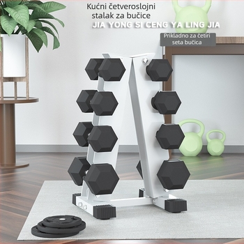 Stojak za bučice s pet slojeva — lijeva konstrukcija, ojačane željezne ploče, šesterokutni elektroplatirani dizajn, Convis