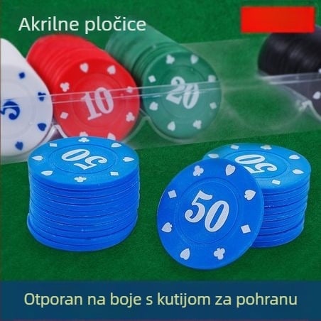 Poker i Mahjong žetoni – ABS materijal, 100 komada miješanog seta, više nominalnih vrijednosti, pogodna za poker sobe