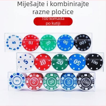Poker i Mahjong žetoni – ABS materijal, 100 komada miješanog seta, više nominalnih vrijednosti, pogodna za poker sobe