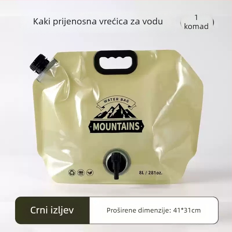 Vanjska sklopiva vrećica za vodu za kampiranje, vodootporna tkanina, materijal PET-nylon-PE, kapacitet 3L/5L/8L/10L