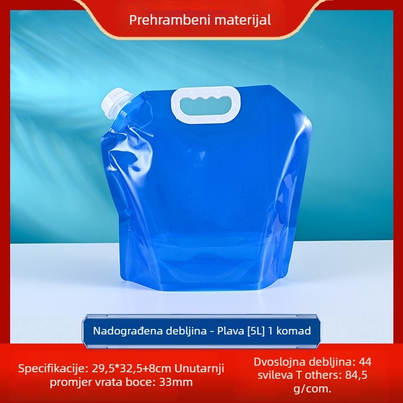 Vanjska sklopiva vrećica za vodu za kampiranje, vodootporna tkanina, materijal PET-nylon-PE, kapacitet 3L/5L/8L/10L