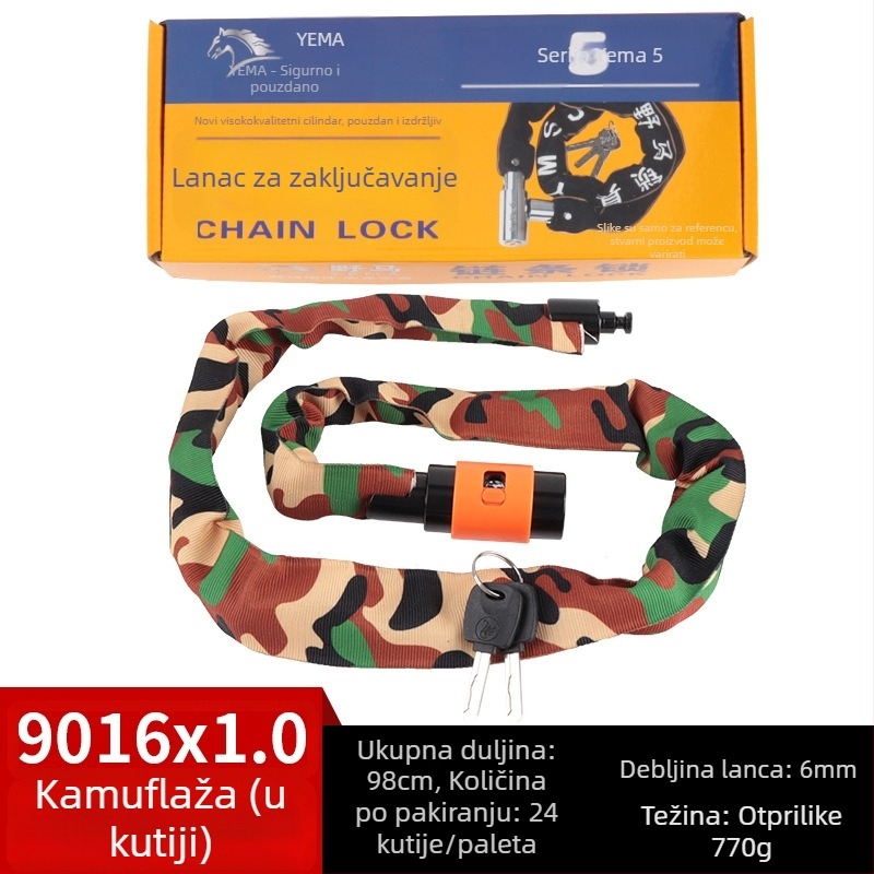 Mustang lančani katanc za bicikl, mangan čelik, 780 g, pogodan za bicikl, električno vozilo i motocikl