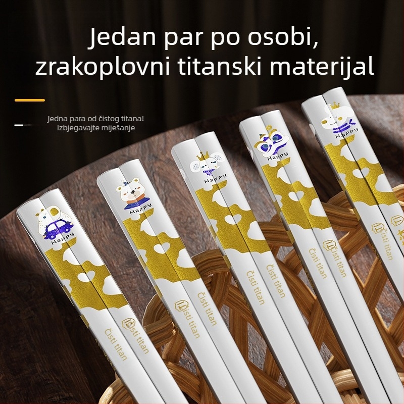 Čiste titanijske štapiće za jelo u kutiji, 5 pari, antibakterijski i otporni na plijesan, prehrambene kvalitete, moderni minimalistički dizajn