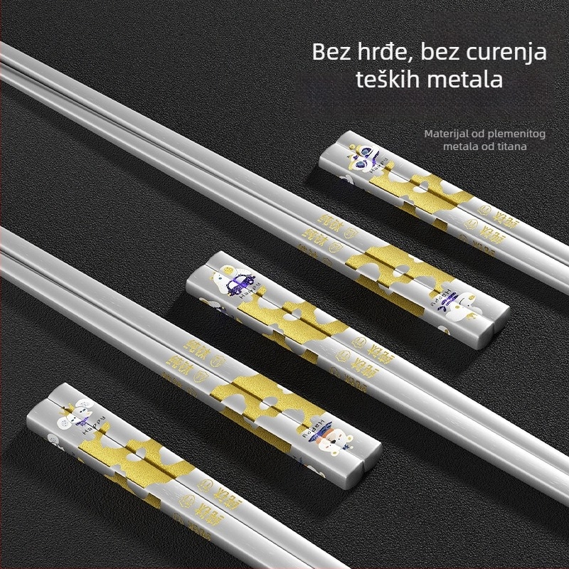Čiste titanijske štapiće za jelo u kutiji, 5 pari, antibakterijski i otporni na plijesan, prehrambene kvalitete, moderni minimalistički dizajn