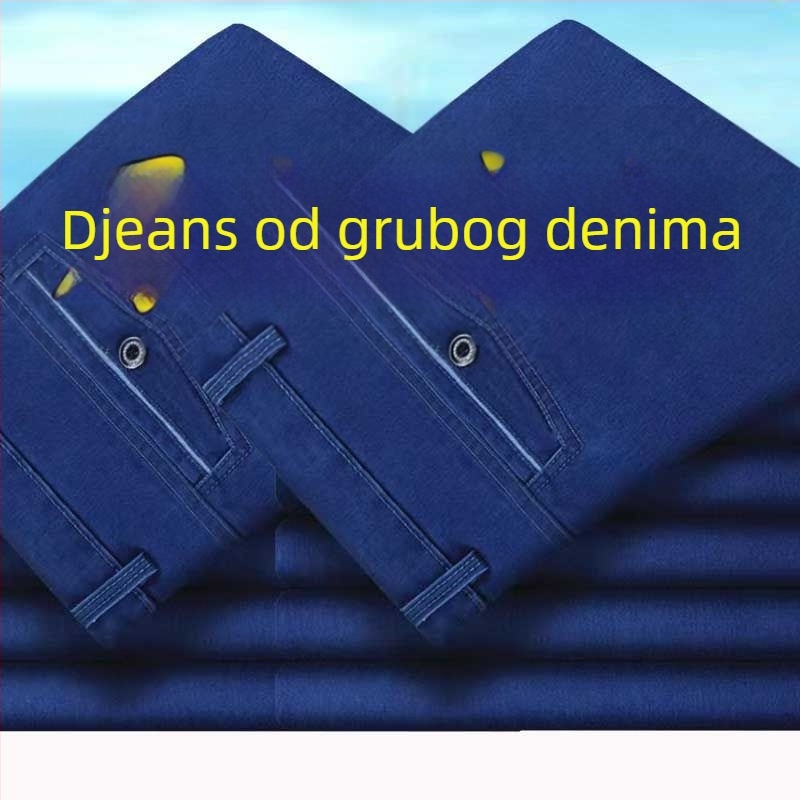 Traperice od denima za muškarce, visok pojas, ravne nogavice, s fleecem, široki kroj