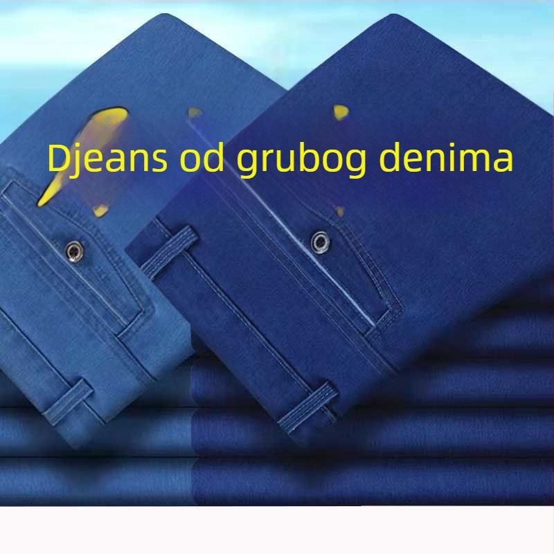 Traperice od denima za muškarce, visok pojas, ravne nogavice, s fleecem, široki kroj