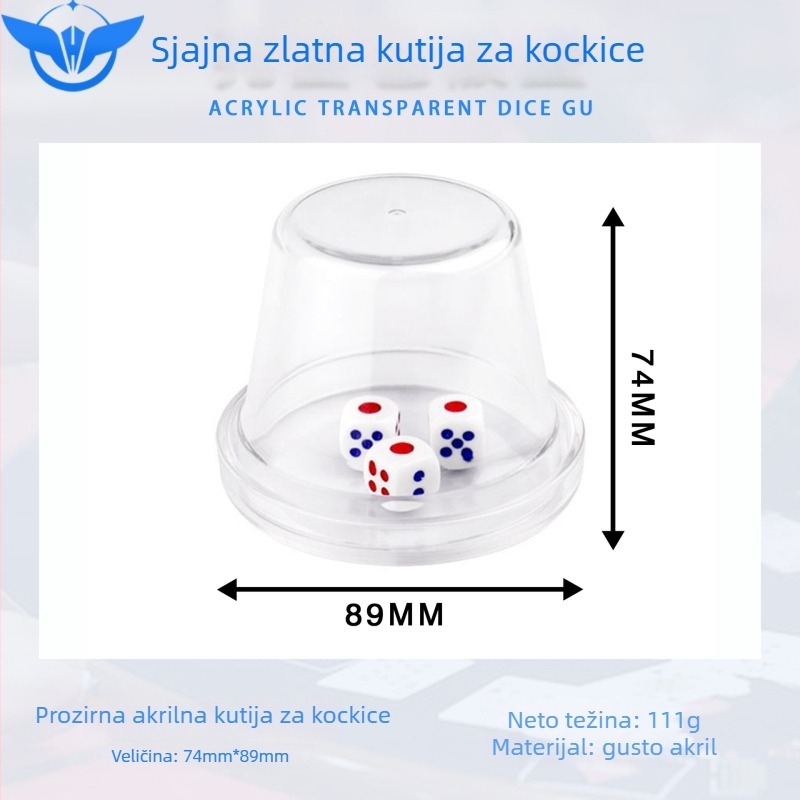 Set čaša za kocke od metalne i akrilne konstrukcije, baza uključena, model YH-6898, dizajn s zaobljenim kutovima, za šah i igre s kartama