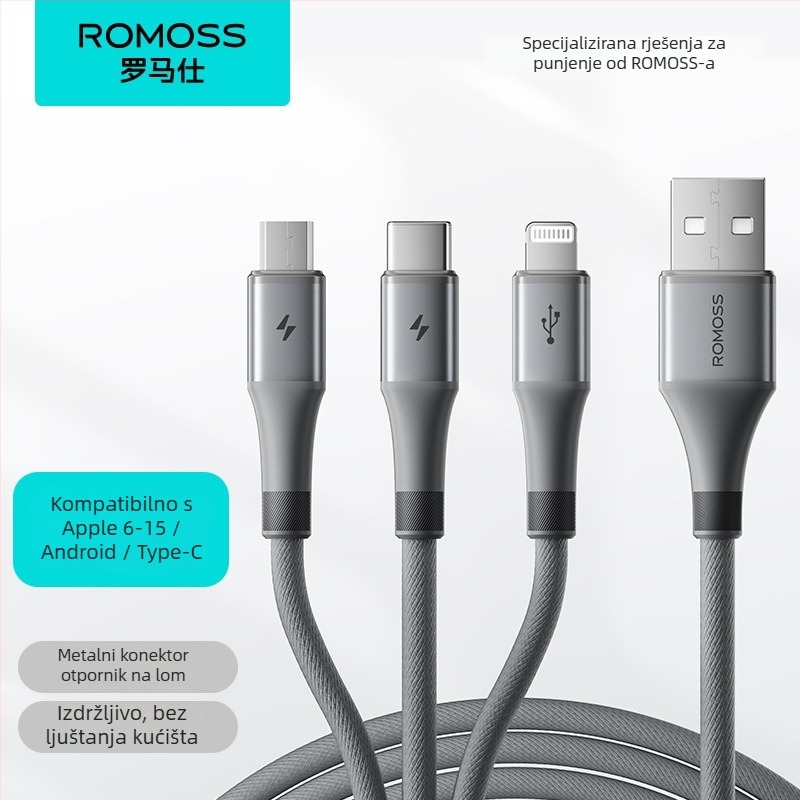 Romoss Mini USB kabel za podatke, duljina 1–2 m, razdvajanje 1–3, pleteni kabel, brzo punjenje do 3,5 A