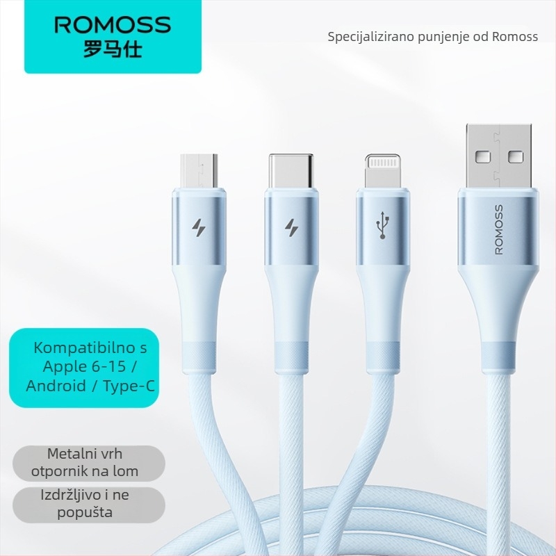 Romoss Mini USB kabel za podatke, duljina 1–2 m, razdvajanje 1–3, pleteni kabel, brzo punjenje do 3,5 A